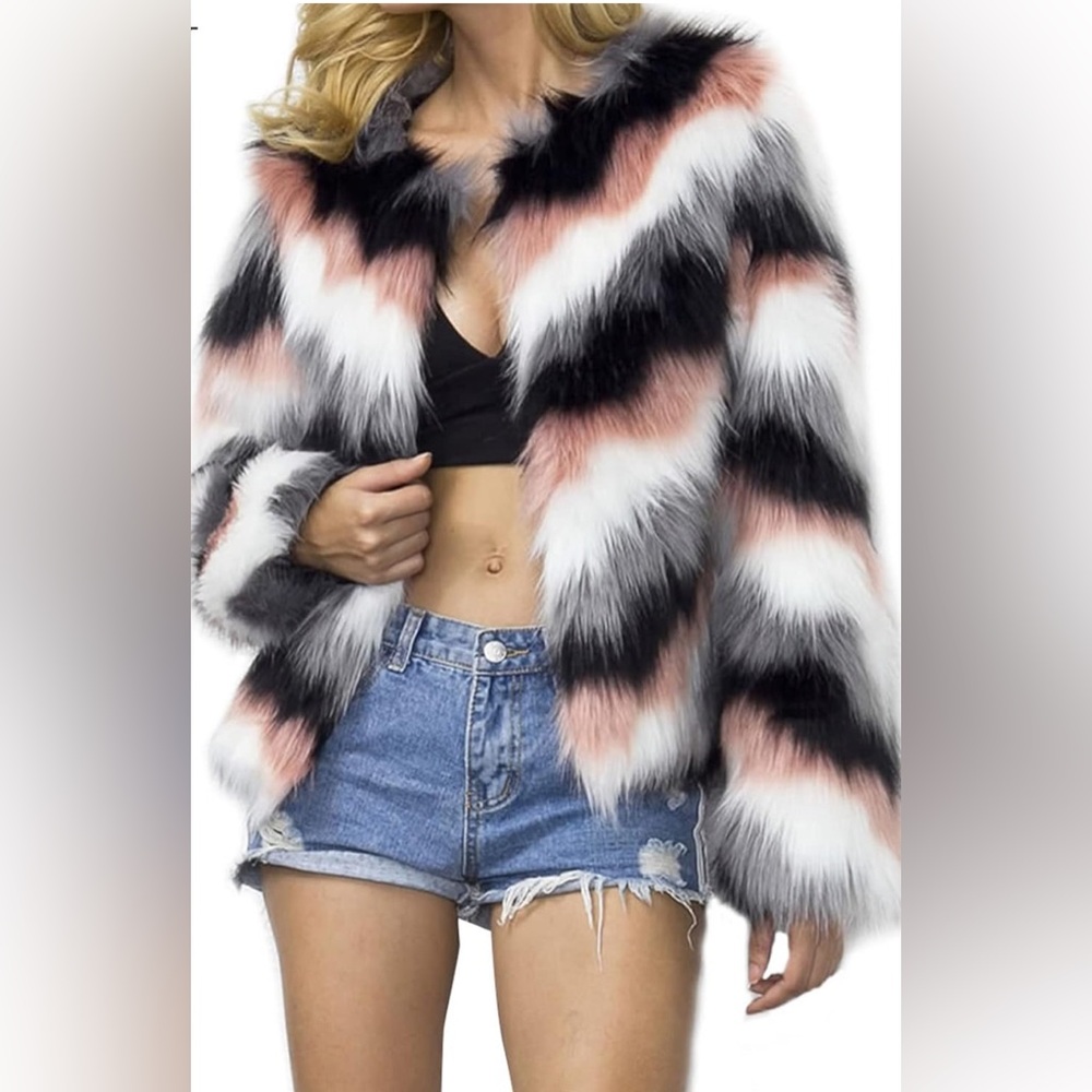NWT Multicolor long sleeve faux fur jacket size XXL